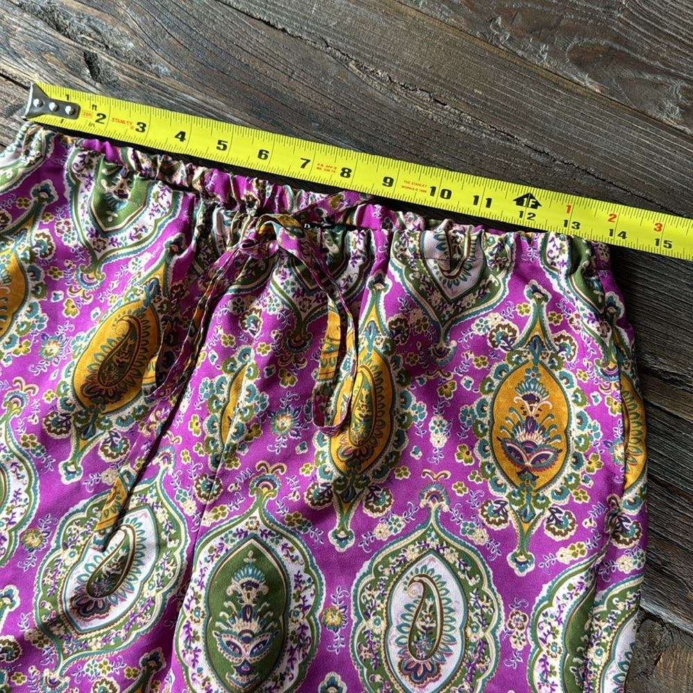 Ralph Lauren poly purple & green paisley side ruched casual pants EUC size S - Picture 10 of 11